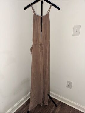 Taupe Sleeveless Drawstring Maxi Dress